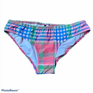 J CREW plaid bikini bottoms, pink green blue Small